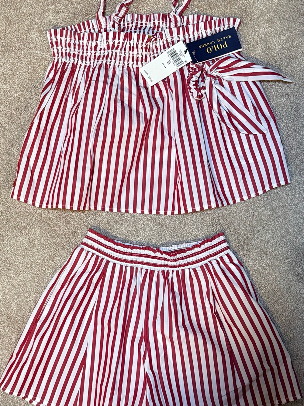 Polo Ralph Lauren Girls 10 Striped 2 Piece Outfit + Scrunchie NWT